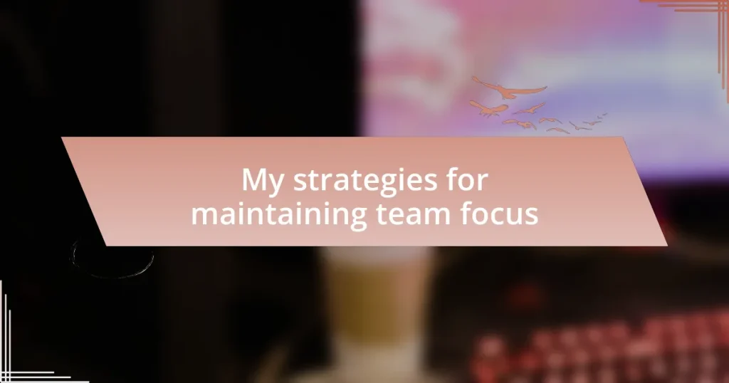 My strategies for maintaining team focus